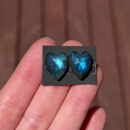 Labradorite Heart Cabochon Pair Rose cut - 14.5mm x 12mm - W12