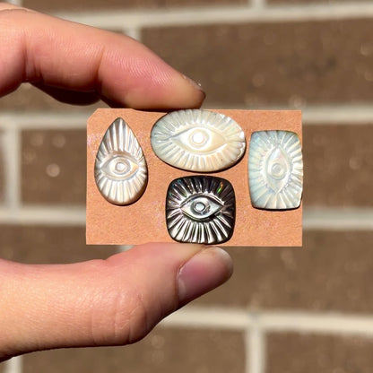 Mother of Pearl 'Evil Eye/Nazar' Hand Carved Cabochon - Choose your Stone (W12)